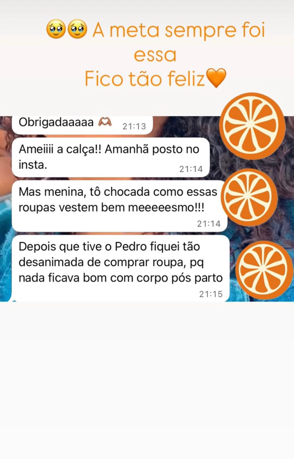 Feedback de cliente satisfeita com Flor de Tangerina